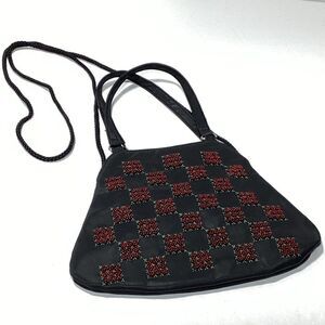 Kathi Lee Collection Holiday Purse Clutch Black with Red Beads